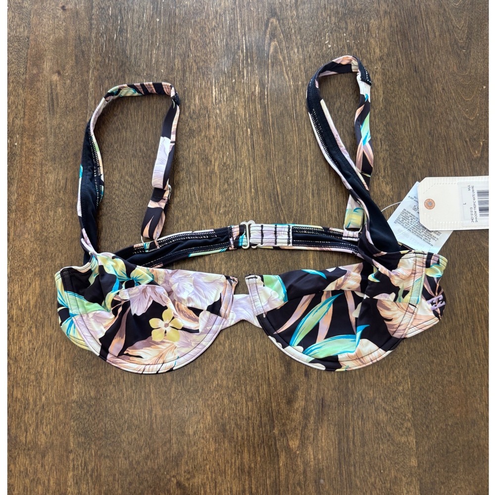 Billabong Shadow Tropic Kate Underwire Bikini Top Black Floral Large NWT